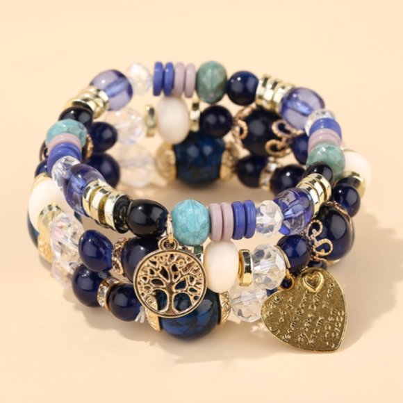 Bohemian Fashion Trendy Beaded Charm Bracelets - BLUE Mix - Picture 1 of 1